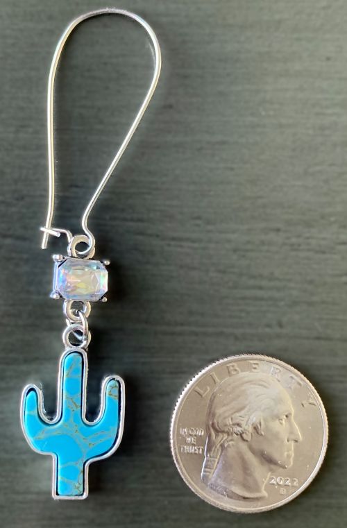 Genuine Turquoise Rhinestone Cactus Earrings