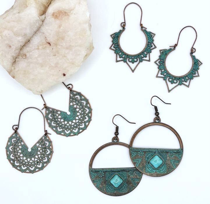 Set/3 Southwestern Copper 'Patina' Earrings