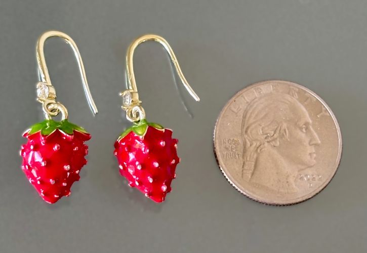 Figural Strawberry Drop Earrings