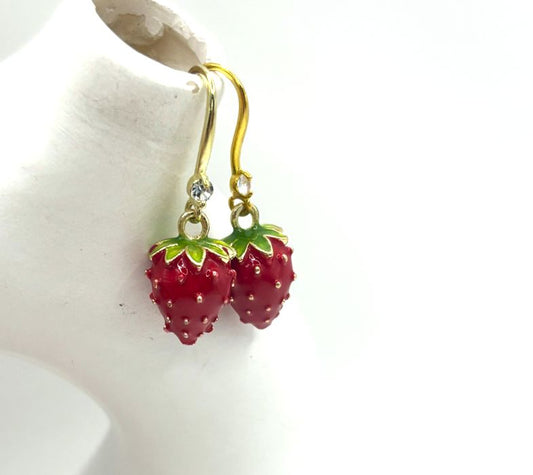 Figural Strawberry Drop Earrings