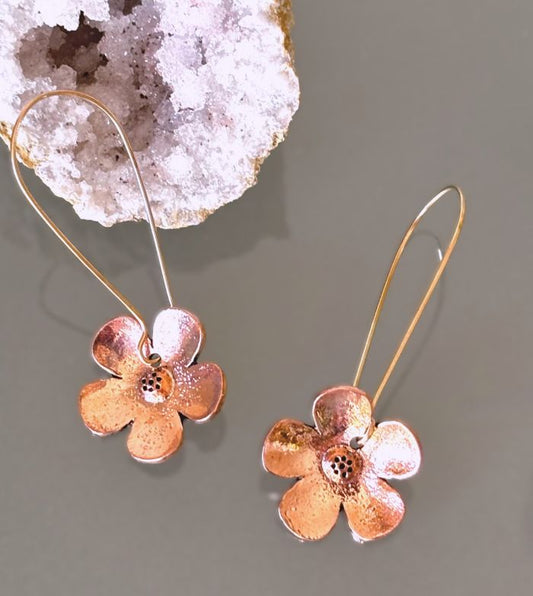 Copper Flower Drop Earrings