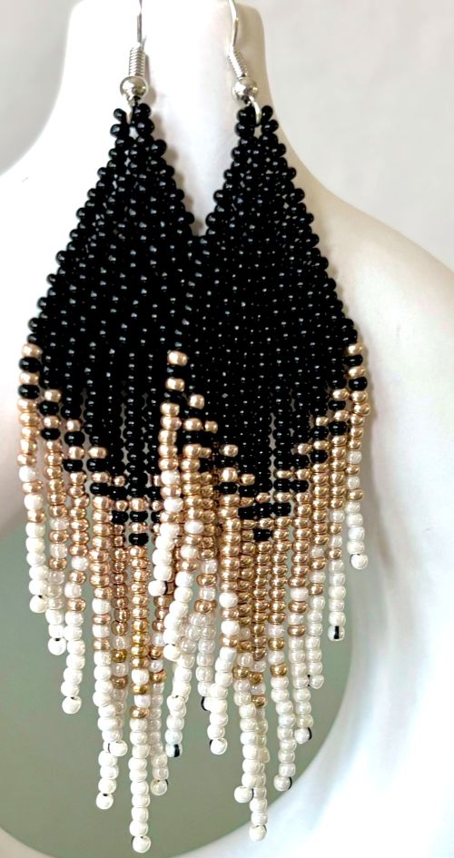 Black and Copper Gradient Hand Beaded Earrings