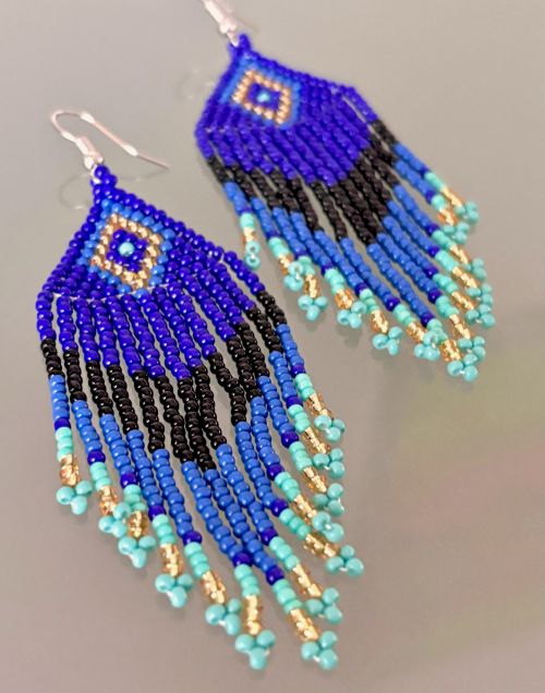 Southwestern Blue/Teal/Black Beaded Earrings