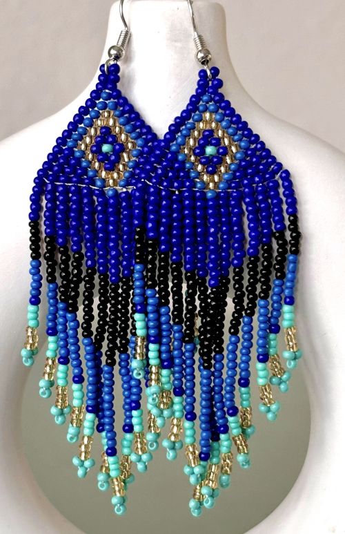 Southwestern Blue/Teal/Black Beaded Earrings