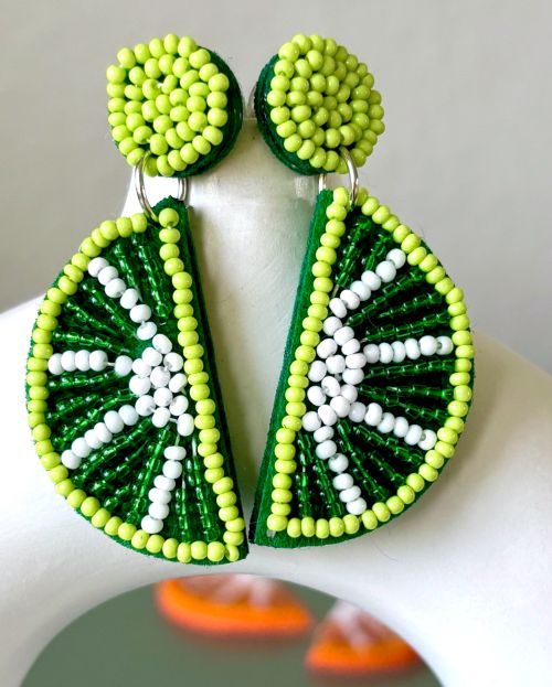 Hand Beaded Lime Slice Earrings