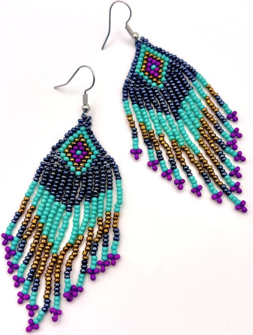 Geometric Dark Iridescence Beaded Earrings