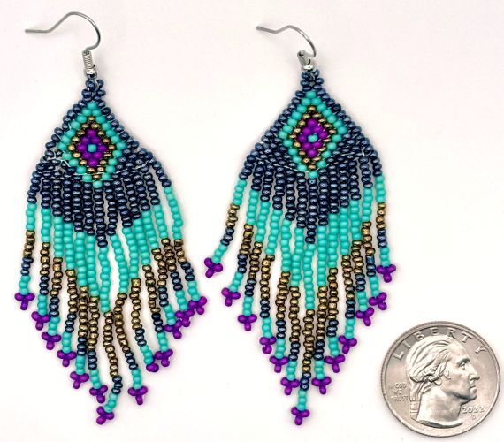 Geometric Dark Iridescence Beaded Earrings