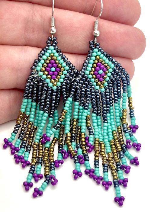 Geometric Dark Iridescence Beaded Earrings