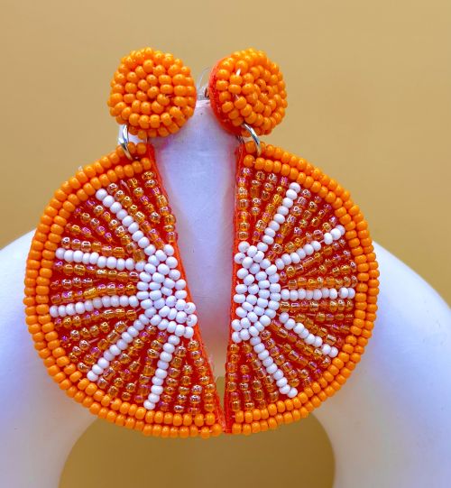 Hand Beaded Orange Slice Earrings