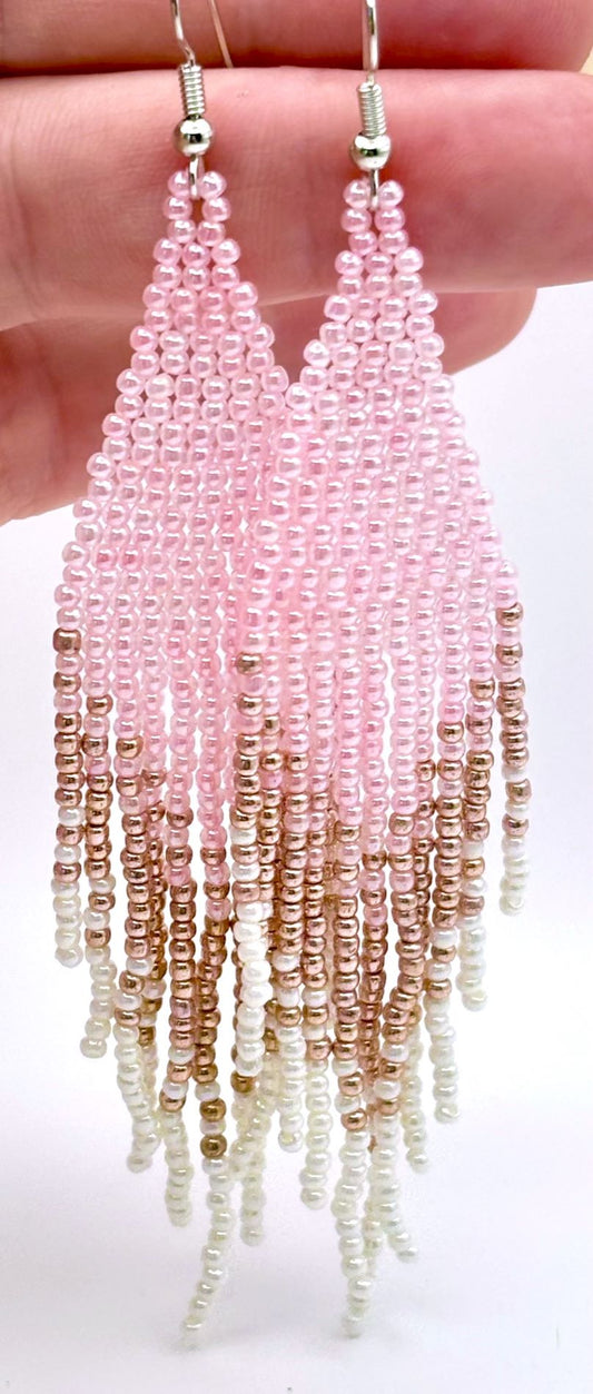 Pastel Pink and Copper Gradient Hand Beaded Earrings