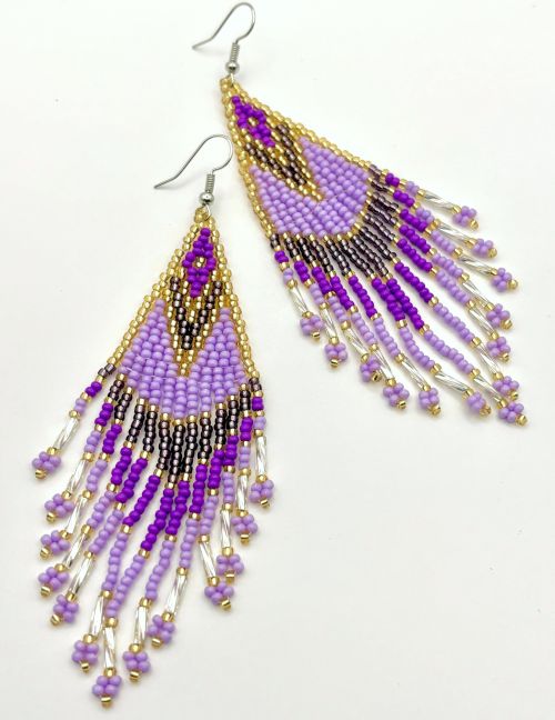 Southwestern Purple & Gold Hand Beaded Earrings