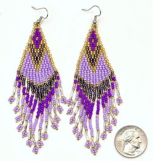 Southwestern Purple & Gold Hand Beaded Earrings