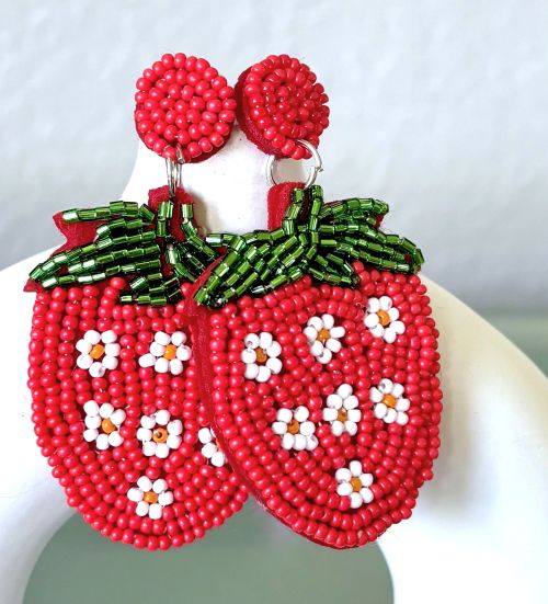 Hand Beaded Strawberry Earrings