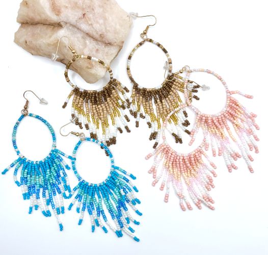 Tassel Teardrop Hand Beaded Earrings
