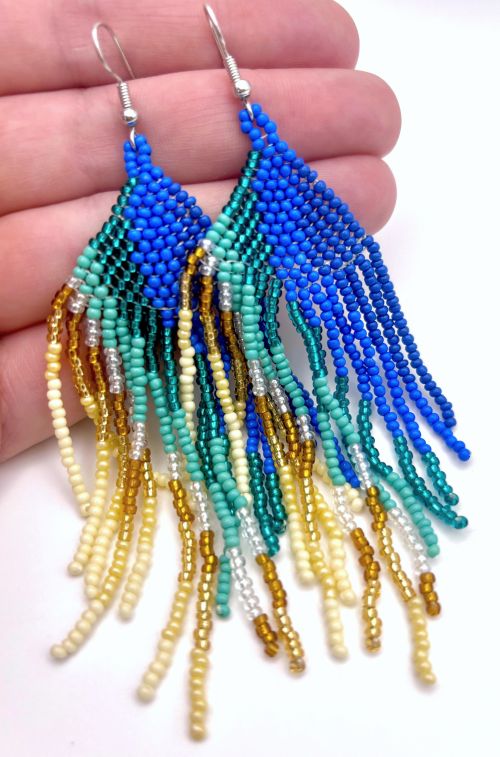 Blue Warm-Cool Gradient Hand Beaded Earrings