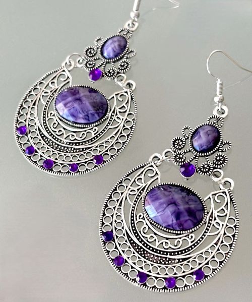 Vintage Filigree Purple Crystals and Beads Earrings