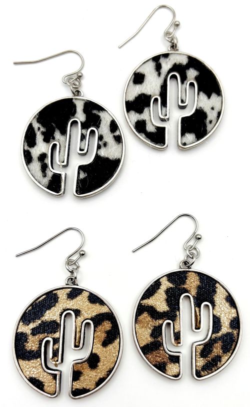 Animal Print Cactus Outline Earrings