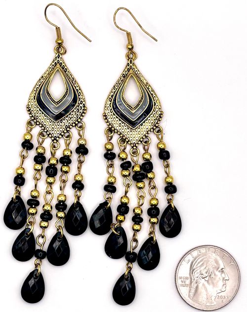 Black and Gold Beaded Chandelier Earrings