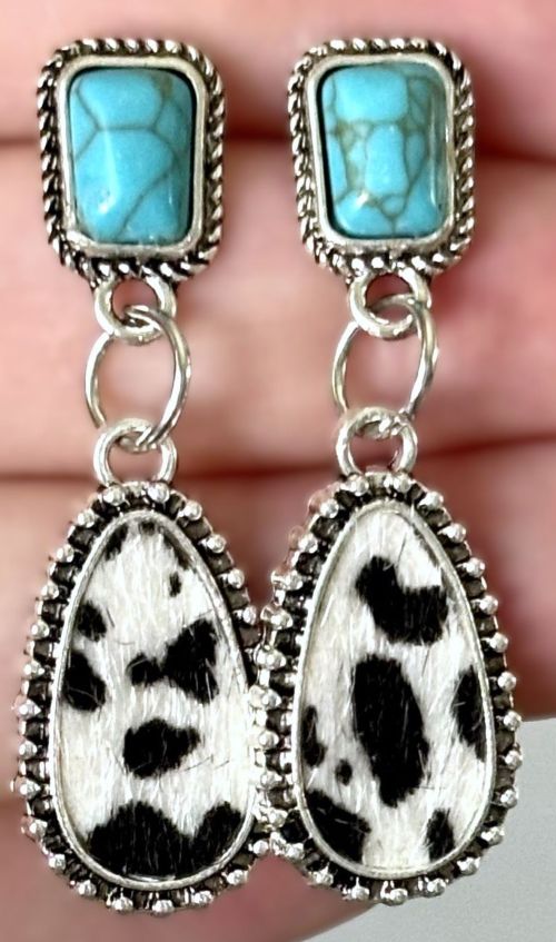 Cowgirl Cow Print and Turquoise Earrings