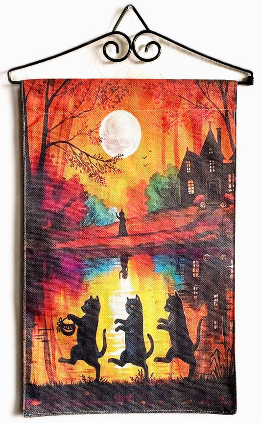 Eerie Halloween Black Cat March Garden Flag