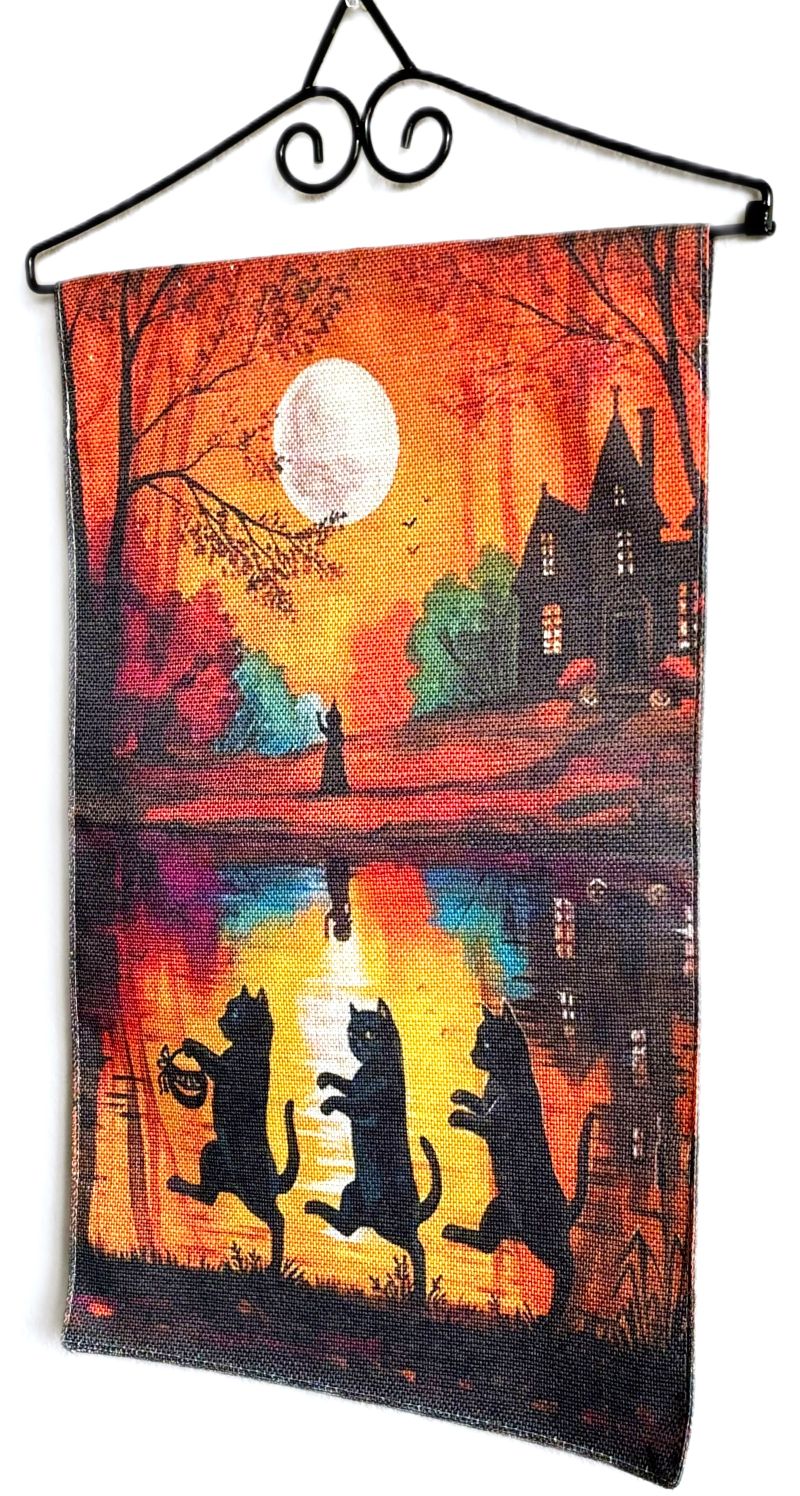 Eerie Halloween Black Cat March Garden Flag