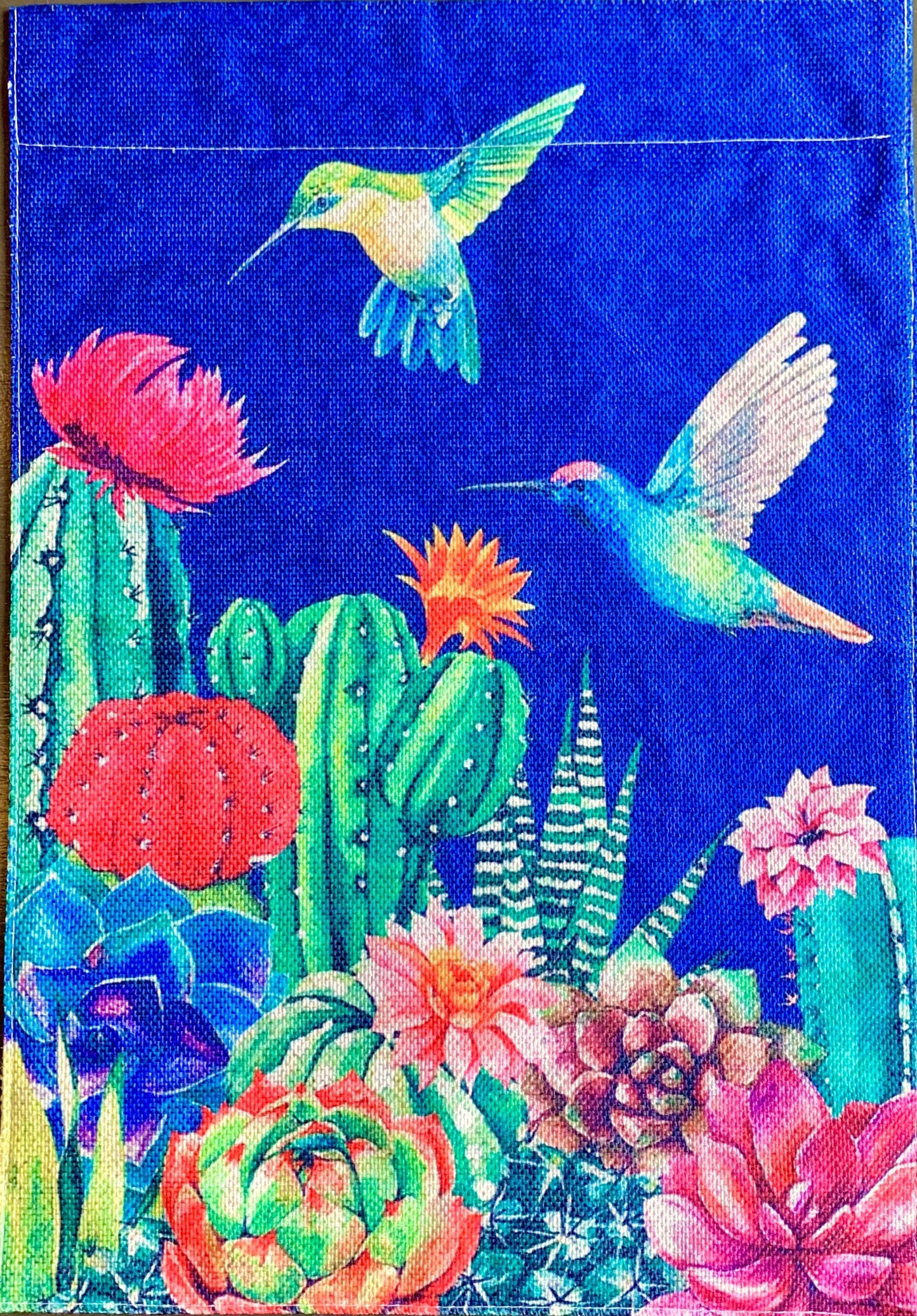 Hummingbird and Flowering Cactus Garden Flag