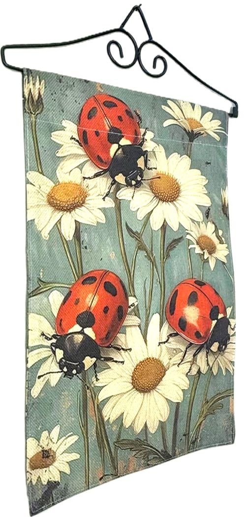 Vintage Style Ladybug and Daisy Garden Flag