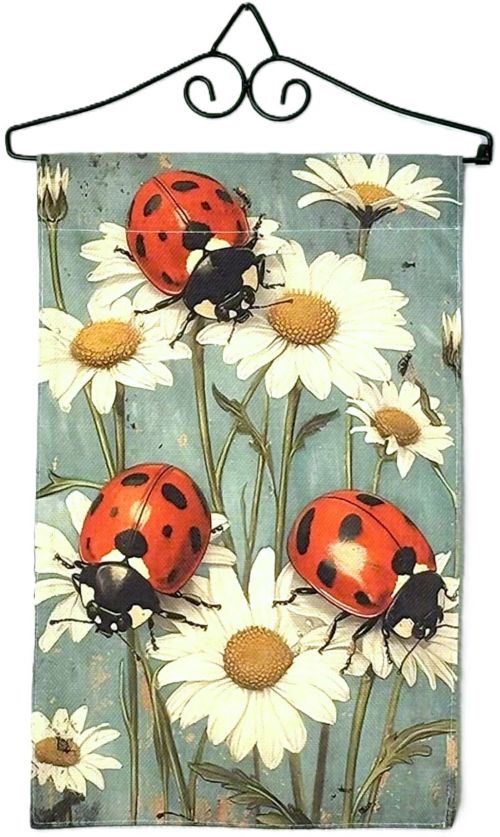 Vintage Style Ladybug and Daisy Garden Flag