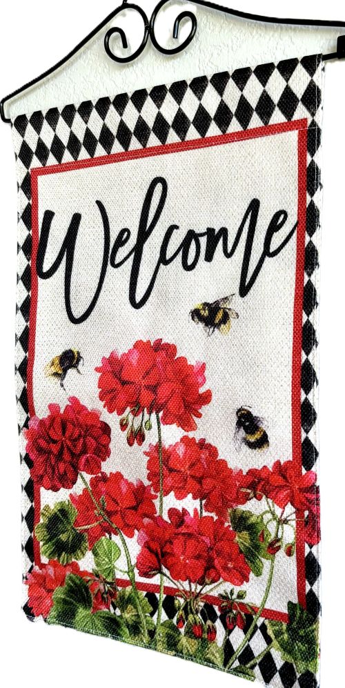 Bees n' Geraniums 'Welcome' Garden Flag