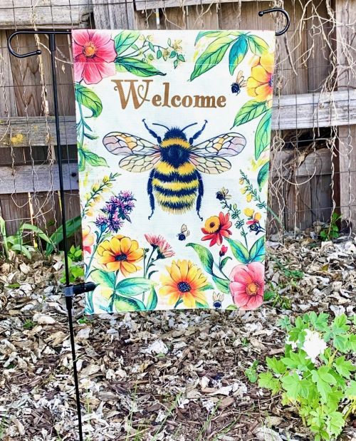 Floral Bee "Welcome" Garden Flag