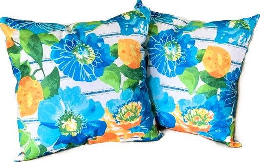 Set/2 Mediterranean Lemon Floral Outdoor Pillow Covers