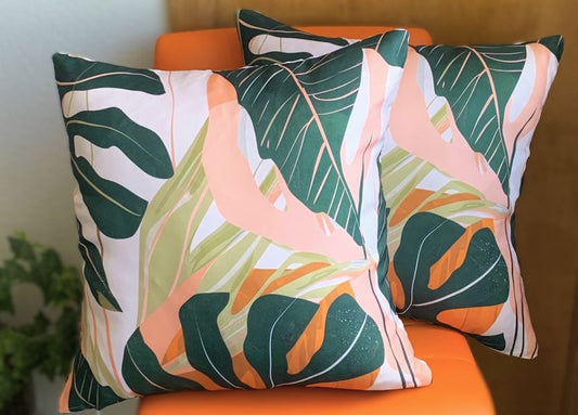 Set/2 Abstract Tropical Leaves Outdoor Pillow Covers