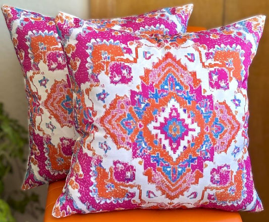 Set/2 Pink & Orange Persian Summer Outdoor Pillow Covers