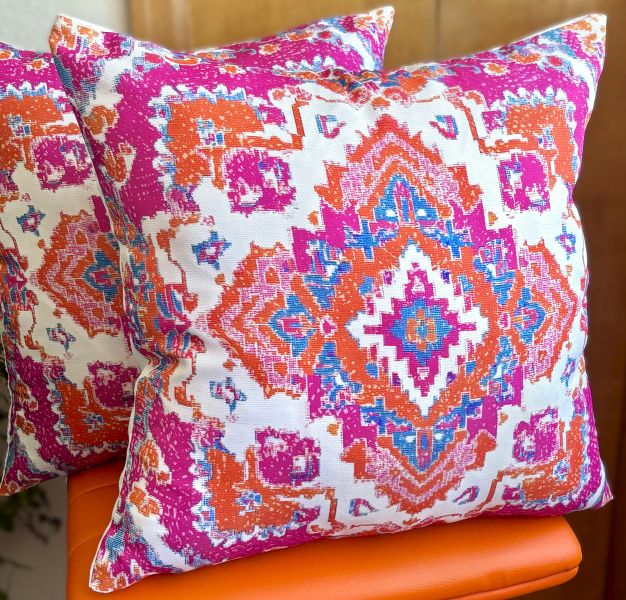Set/2 Pink & Orange Persian Summer Outdoor Pillow Covers