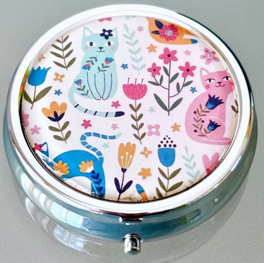Boho Cats & Flowers Pill Box