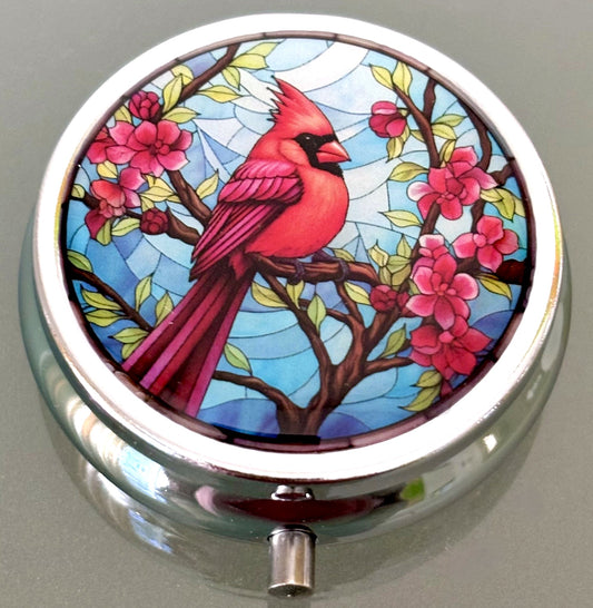 Cardinal on Flowering Branches Pill Box