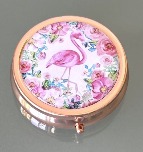Floral Pink Flamingo Rose Gold Pill Box