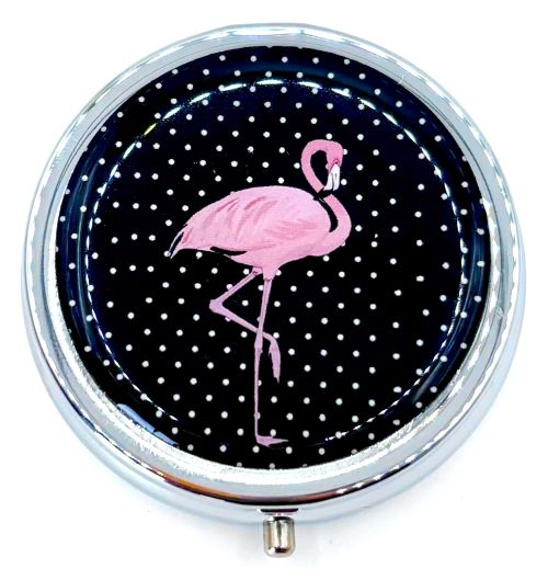 Polka Dot Pink Flamingo Pill Box