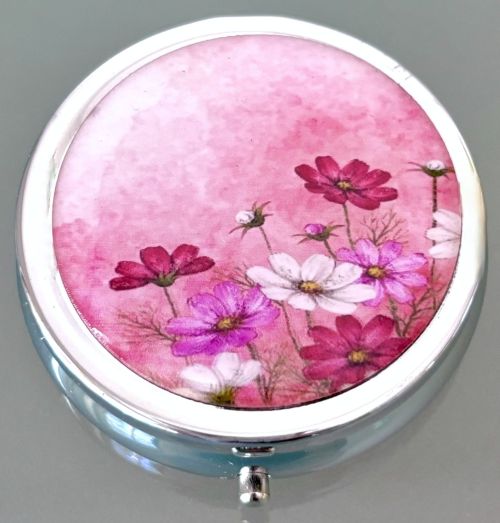 Pink Cosmos Floral Pill Box
