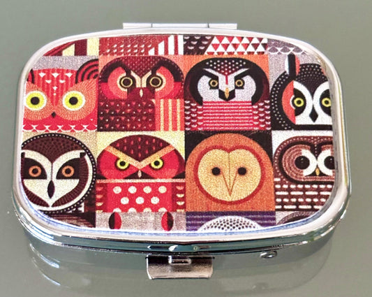 Wise Owl Collage Pill Box