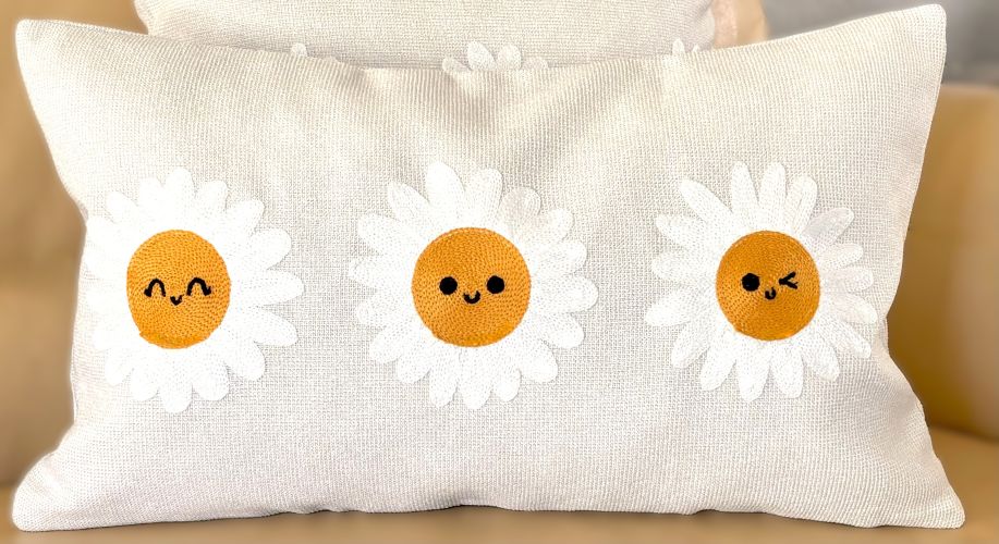 Embroidered Happy Daisy Pillow Cover (2 sizes)