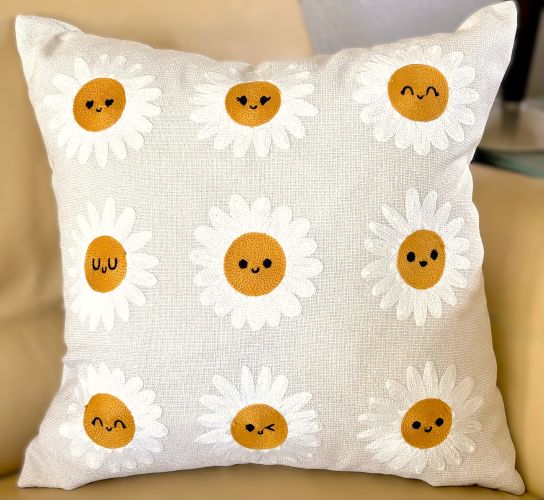 Embroidered Happy Daisy Pillow Cover (2 sizes)