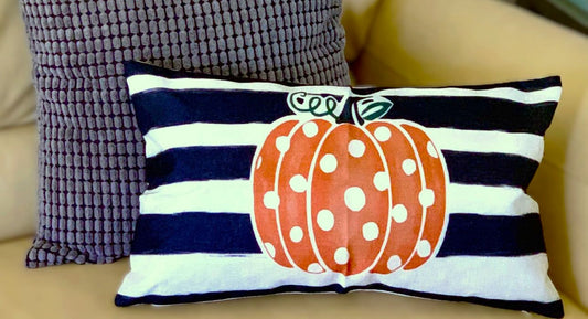 Farmhouse Stripes & Polka Dots Fall Pumpkin Pillow Cover