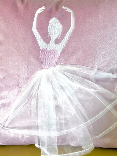 Pink Embroidered Ballerina Pillow Cover