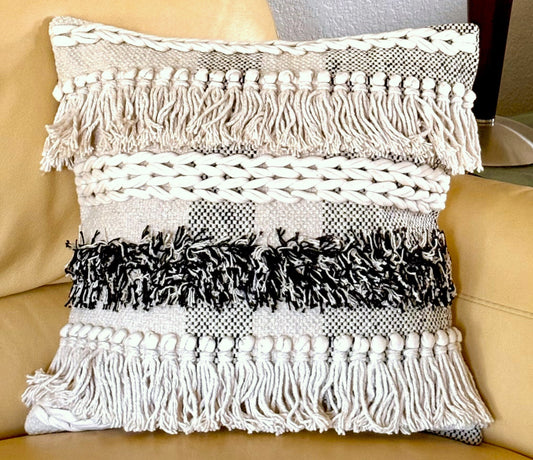 Woven Beige and Dark Gray Pillow Cover
