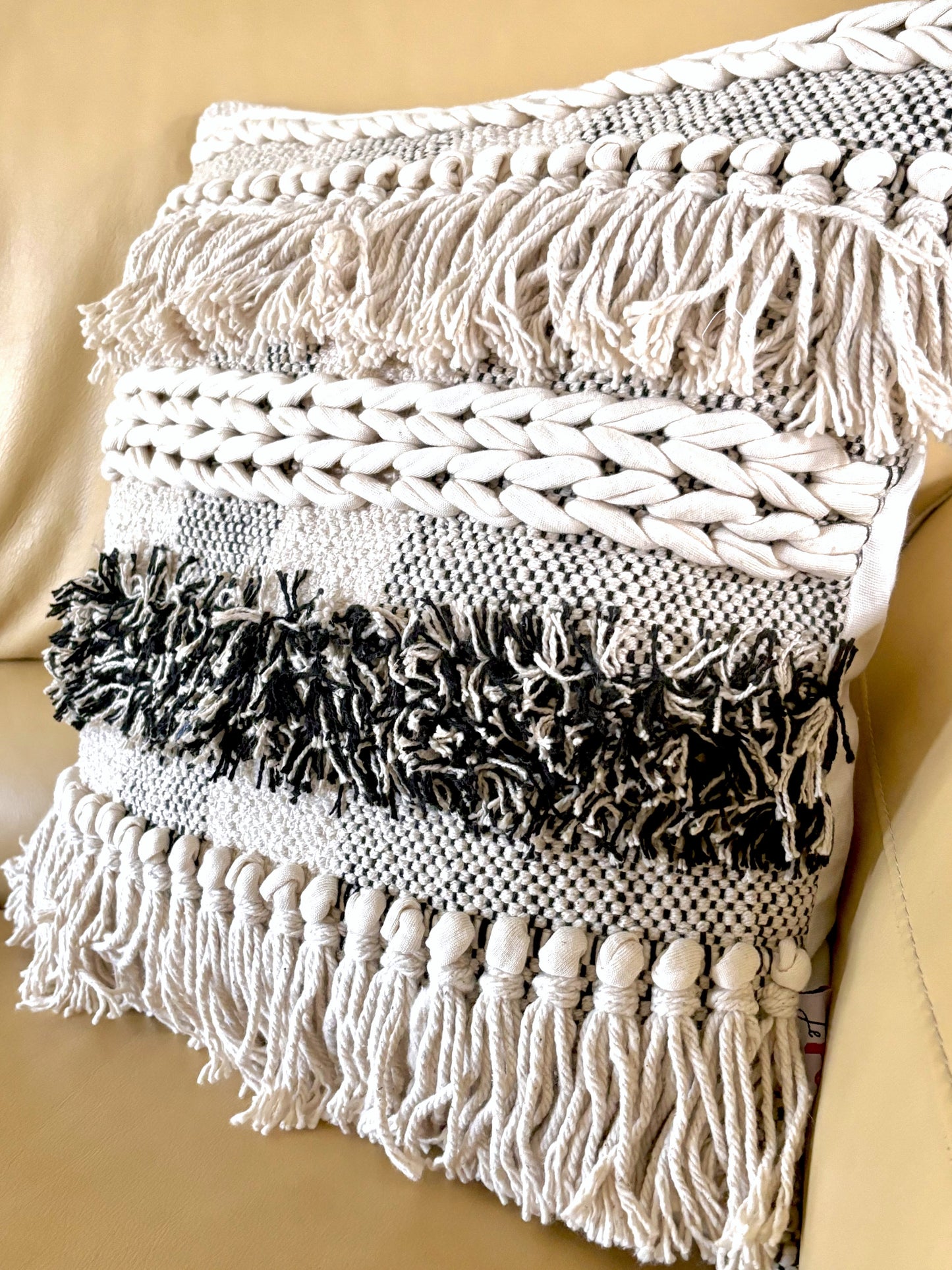 Woven Beige and Dark Gray Pillow Cover