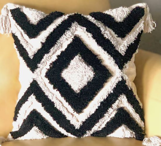 Black and Beige Tufted Diamond Pillow Cover