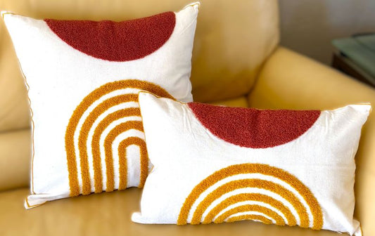 Rust and Gold Geometric Tufted Pillow Cover