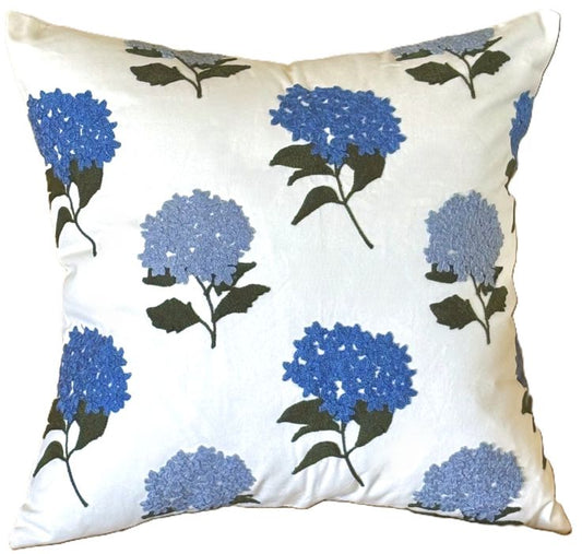 Embroidered Blue Hydrangeas Pillow Cover