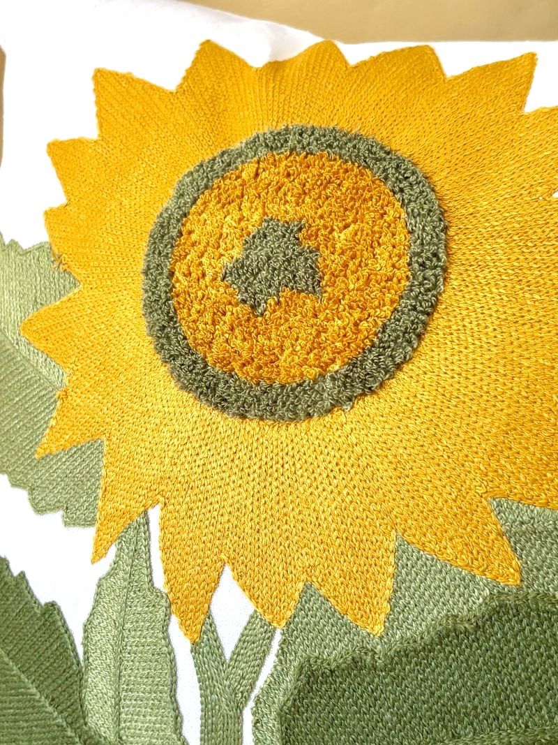 Embroidered Sunflower Pillow Cover